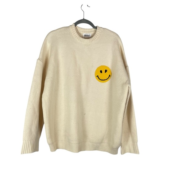 Graver of Anaheim Cream Knit Smiley Face Sweater Unisex One Size - Picture 2 of 7